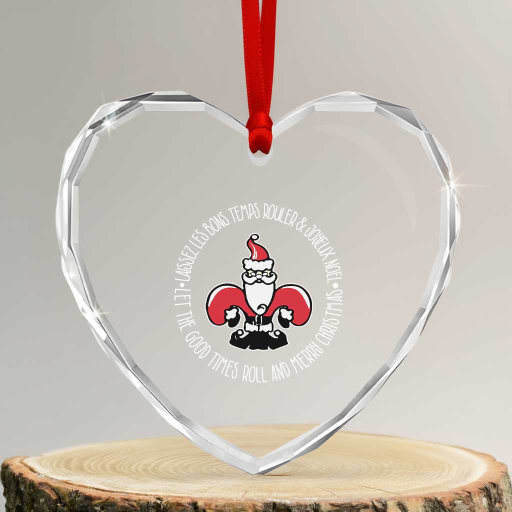Funny Cajun Louisiana Xmas Heart Crystal Glass Ornament Laissez Les Bons Temps Rouler & Joyeux Merry Xmas Santa Saint Symbol TS11 Transparent Glass 3'' Heart Print Your Wear