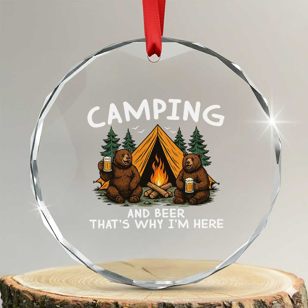 Funny Camping Beer Crystal Glass Ornament Bear Drinking Lover Gift TS14 Transparent Glass 3'' Circle Print Your Wear