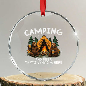 Funny Camping Beer Crystal Glass Ornament Bear Drinking Lover Gift TS14 Transparent Glass 3'' Circle Print Your Wear