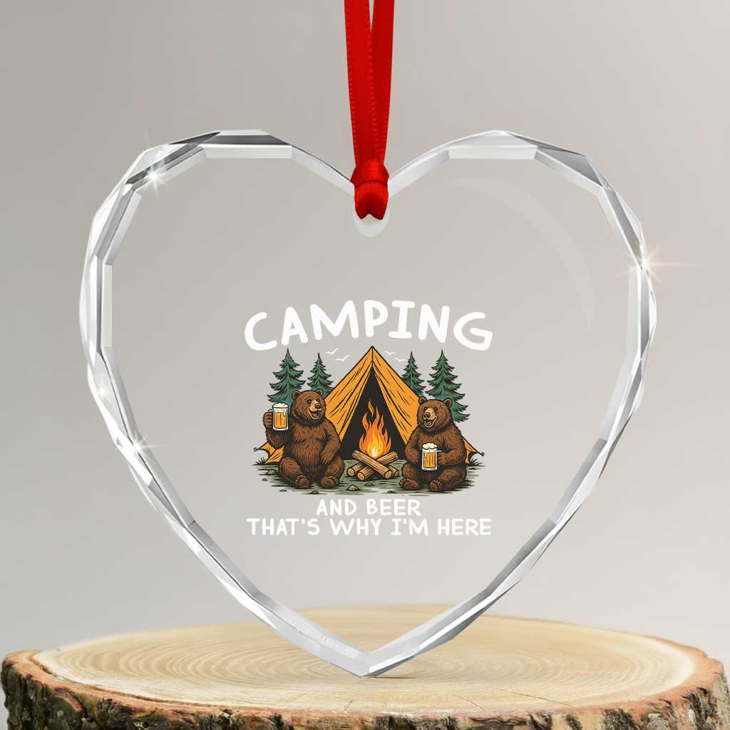 Funny Camping Beer Heart Crystal Glass Ornament Bear Drinking Lover Gift TS14 Transparent Glass 3'' Heart Print Your Wear