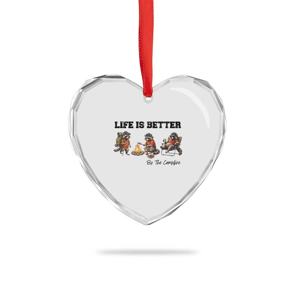 Funny Camping Raccoon Heart Crystal Glass Ornament Life Is Better By The Campfire