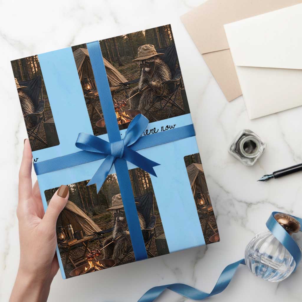 Funny Camping Raccoon Wrapping Paper Roll I Live Here Now Outdoor Lover