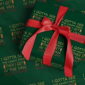 Funny Candy Van Meme Wrapping Paper Roll I Gotta See The Candy First Then I Get In The Van I'm Not Stupid Sarcasm TS02 Green Print Your Wear