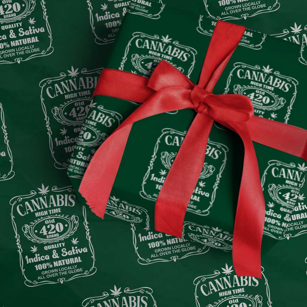 Funny Cannabis High Time Wrapping Paper Roll Old 420 Quality Indica & Sativa Weed TS02 Green Print Your Wear