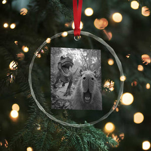 Funny Capybara Selfie With Dinosaur Meme Crystal Glass Ornament Animal Humor Gift TS12 Print Your Wear