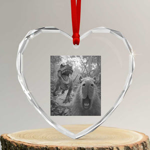 Funny Capybara Selfie With Dinosaur Meme Heart Crystal Glass Ornament Animal Humor Gift TS12 Transparent Glass 3'' Heart Print Your Wear