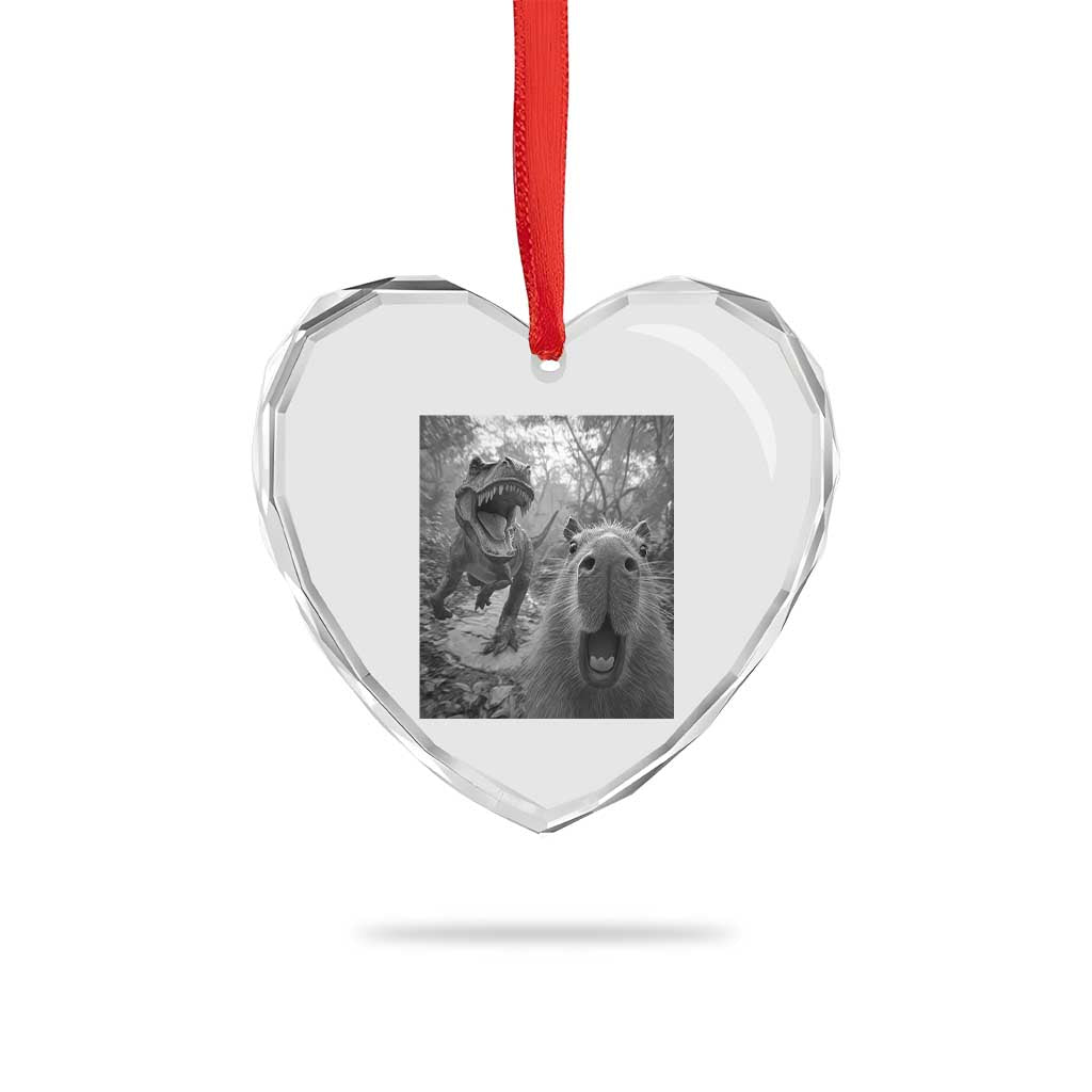 Funny Capybara Selfie With Dinosaur Meme Heart Crystal Glass Ornament Animal Humor Gift TS12 Print Your Wear