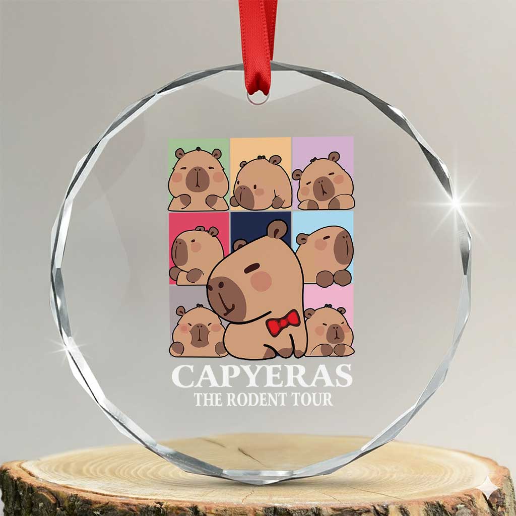 Funny Capybara Xmas Crystal Glass Ornament Capyeras The Rodent Tour TS09 Transparent Glass 3'' Circle Print Your Wear