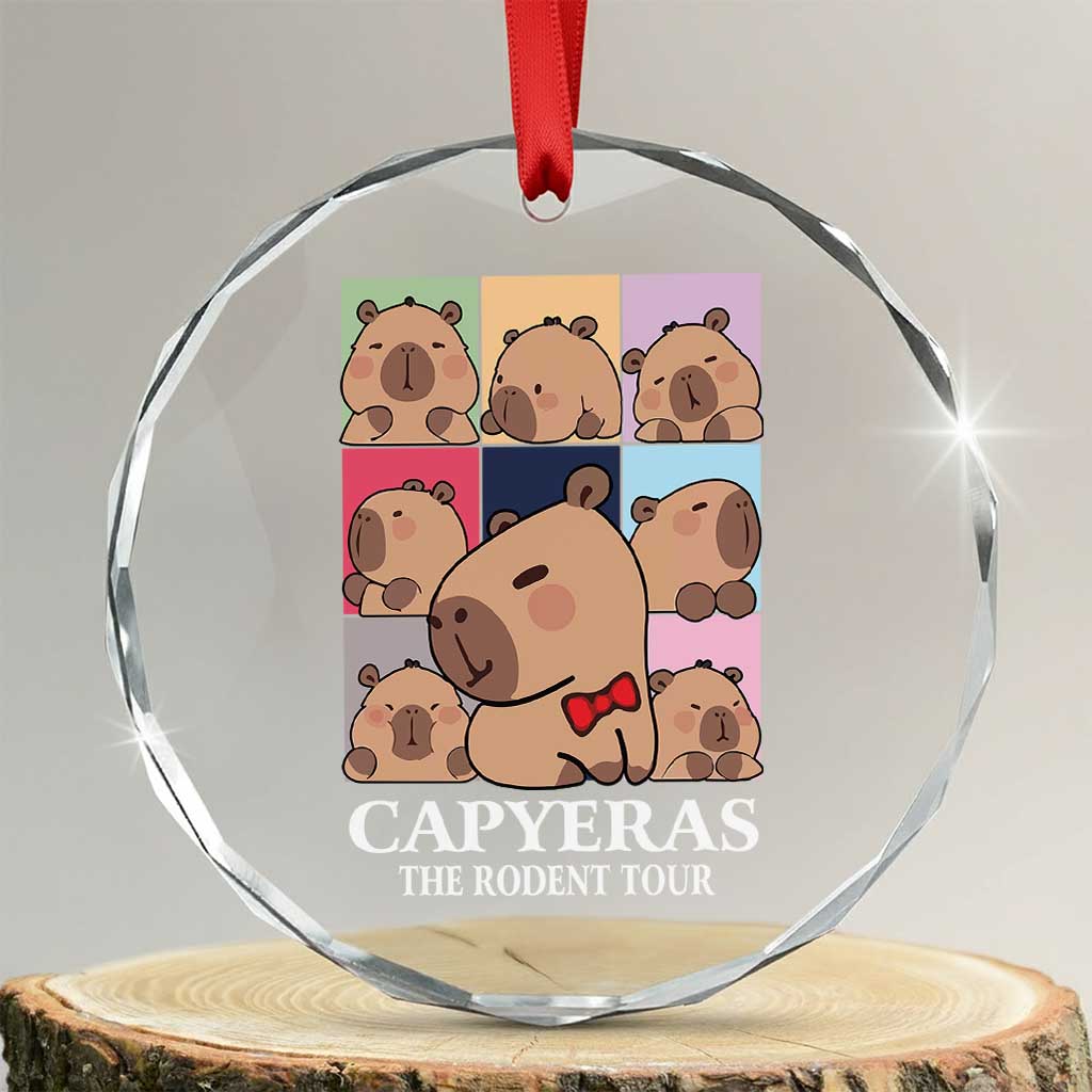 Funny Capybara Xmas Crystal Glass Ornament Capyeras The Rodent Tour TS09 Transparent Glass 3'' Circle Print Your Wear