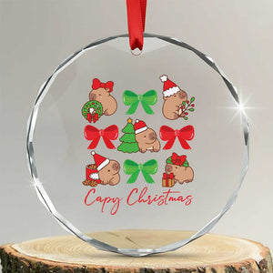 Funny Capybara Xmas Crystal Glass Ornament Cute Capy Coquette Bow TS09 Transparent Glass 3'' Circle Print Your Wear
