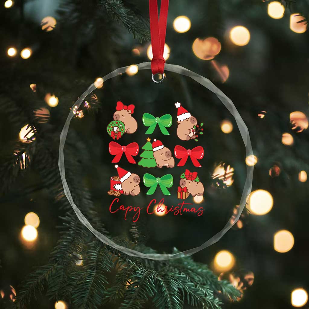Funny Capybara Xmas Crystal Glass Ornament Cute Capy Coquette Bow TS09 Print Your Wear