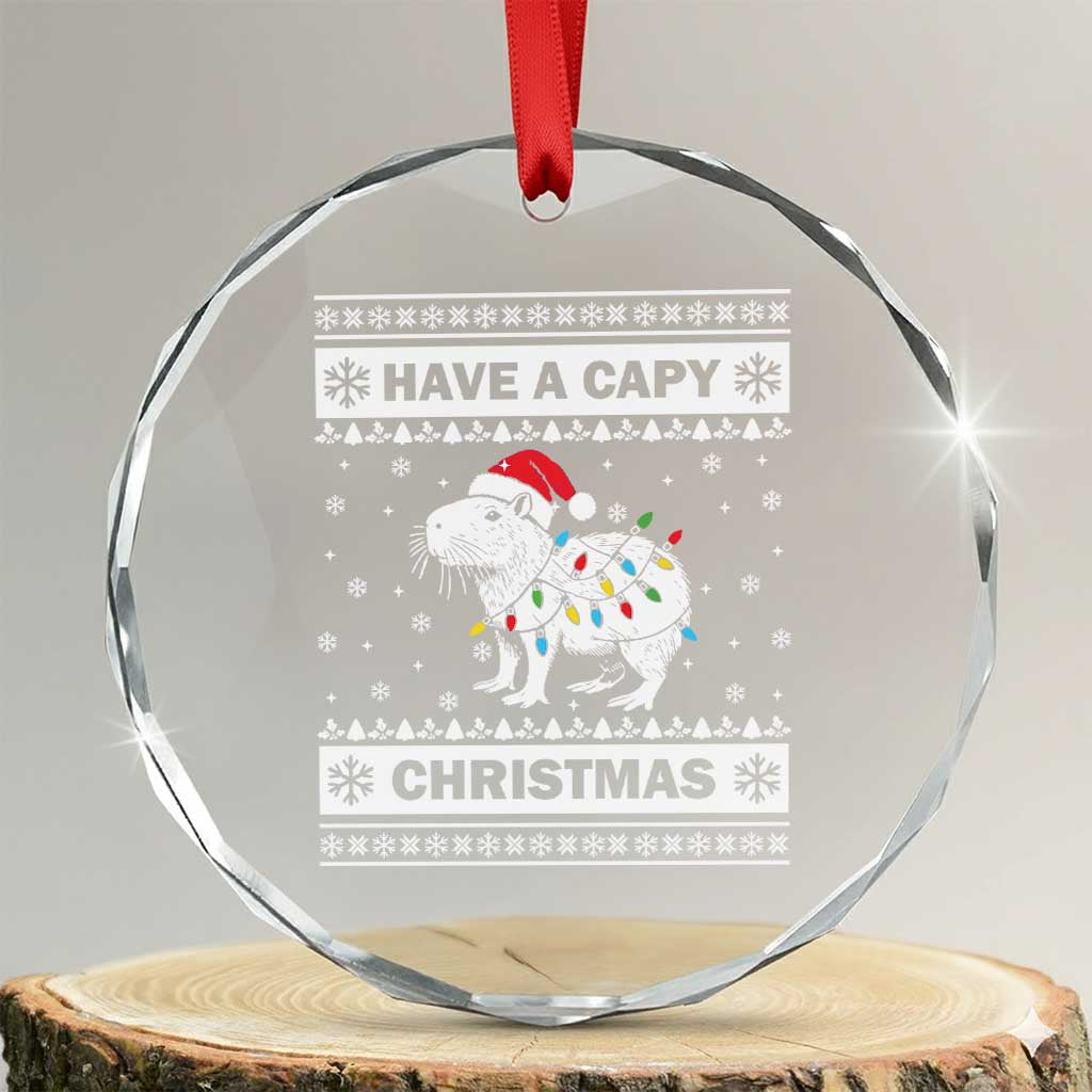 Funny Capybara Xmas Crystal Glass Ornament Have A Capy Christmas Light TS09 Transparent Glass 3'' Circle Print Your Wear