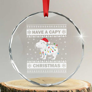 Funny Capybara Xmas Crystal Glass Ornament Have A Capy Christmas Light TS09 Transparent Glass 3'' Circle Print Your Wear