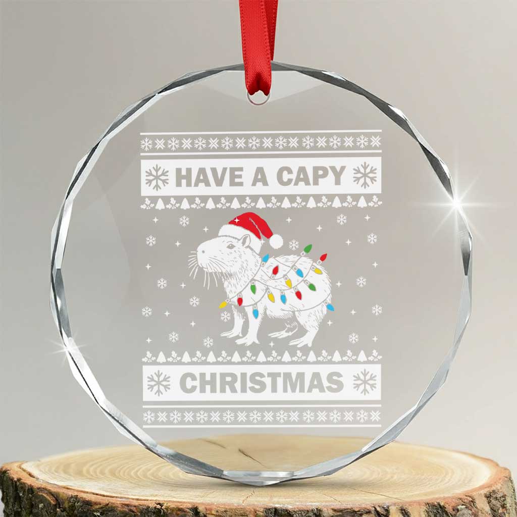 Funny Capybara Xmas Crystal Glass Ornament Have A Capy Christmas Light TS09 Transparent Glass 3'' Circle Print Your Wear