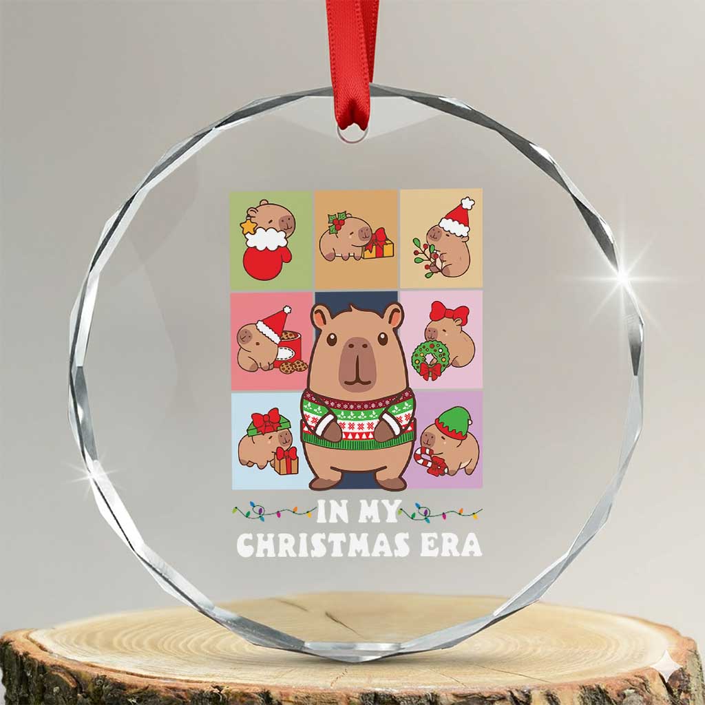 Funny Capybara Xmas Crystal Glass Ornament In My Christmas Era TS09 Transparent Glass 3'' Circle Print Your Wear