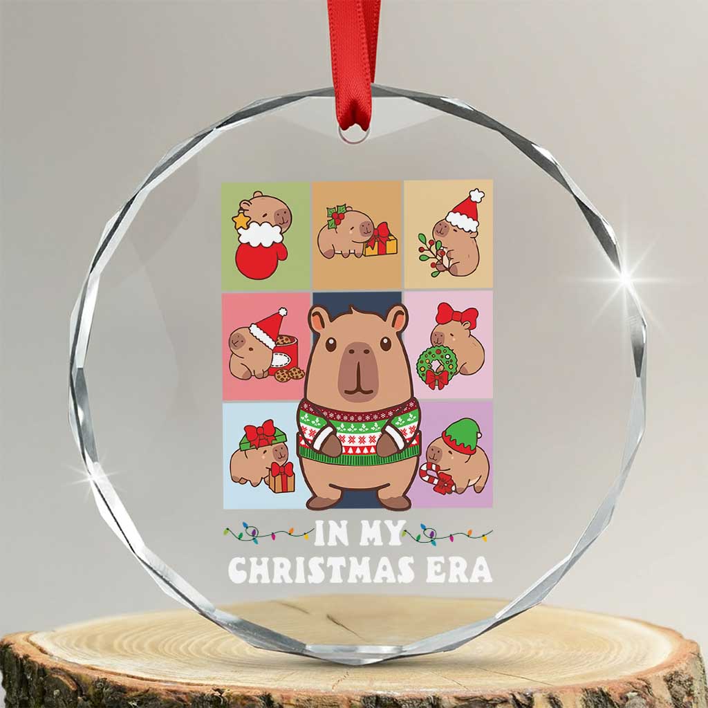 Funny Capybara Xmas Crystal Glass Ornament In My Christmas Era TS09 Transparent Glass 3'' Circle Print Your Wear