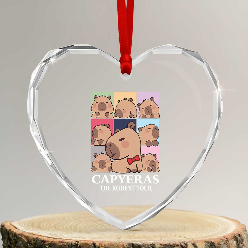 Funny Capybara Xmas Heart Crystal Glass Ornament Capyeras The Rodent Tour TS09 Transparent Glass 3'' Heart Print Your Wear