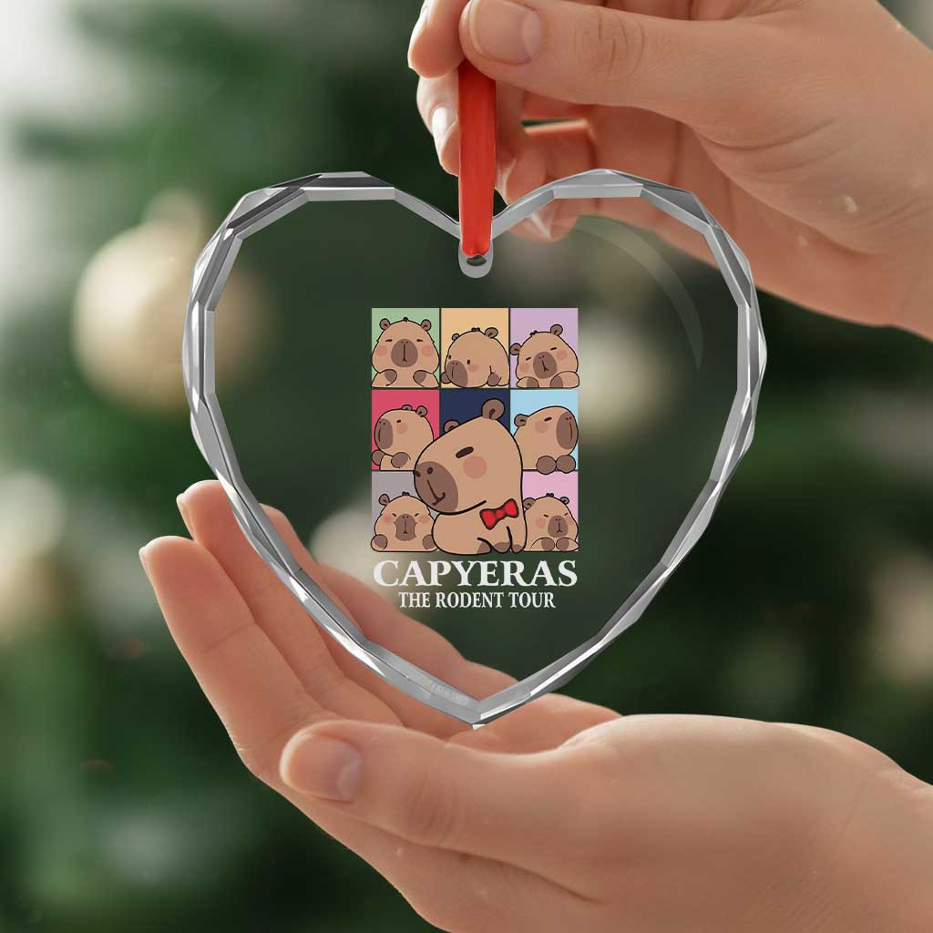 Funny Capybara Xmas Heart Crystal Glass Ornament Capyeras The Rodent Tour TS09 Print Your Wear
