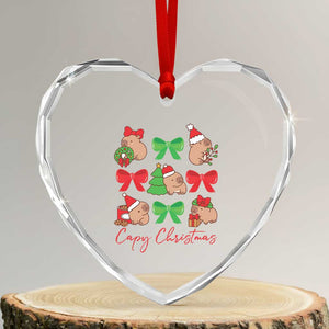 Funny Capybara Xmas Heart Crystal Glass Ornament Cute Capy Coquette Bow TS09 Transparent Glass 3'' Heart Print Your Wear