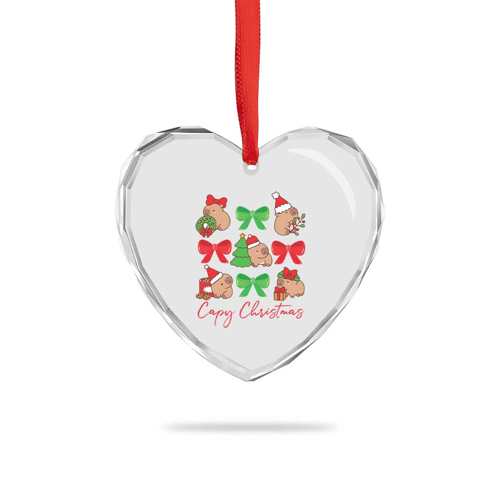 Funny Capybara Xmas Heart Crystal Glass Ornament Cute Capy Coquette Bow TS09 Print Your Wear
