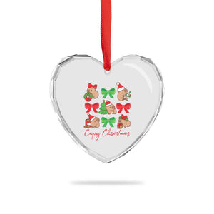 Funny Capybara Xmas Heart Crystal Glass Ornament Cute Capy Coquette Bow TS09 Print Your Wear