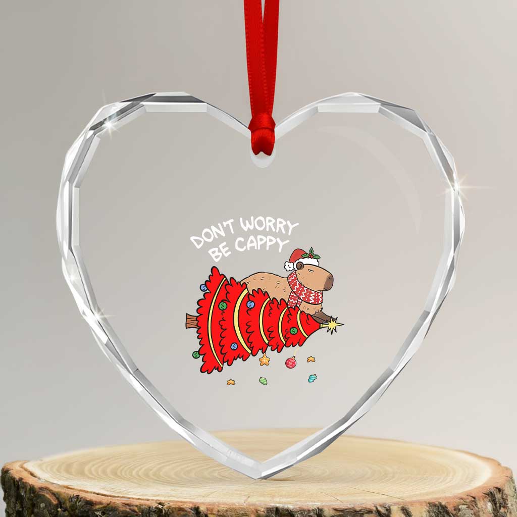 Funny Capybara Xmas Heart Crystal Glass Ornament Don't Worry Be Capy TS09 Transparent Glass 3'' Heart Print Your Wear