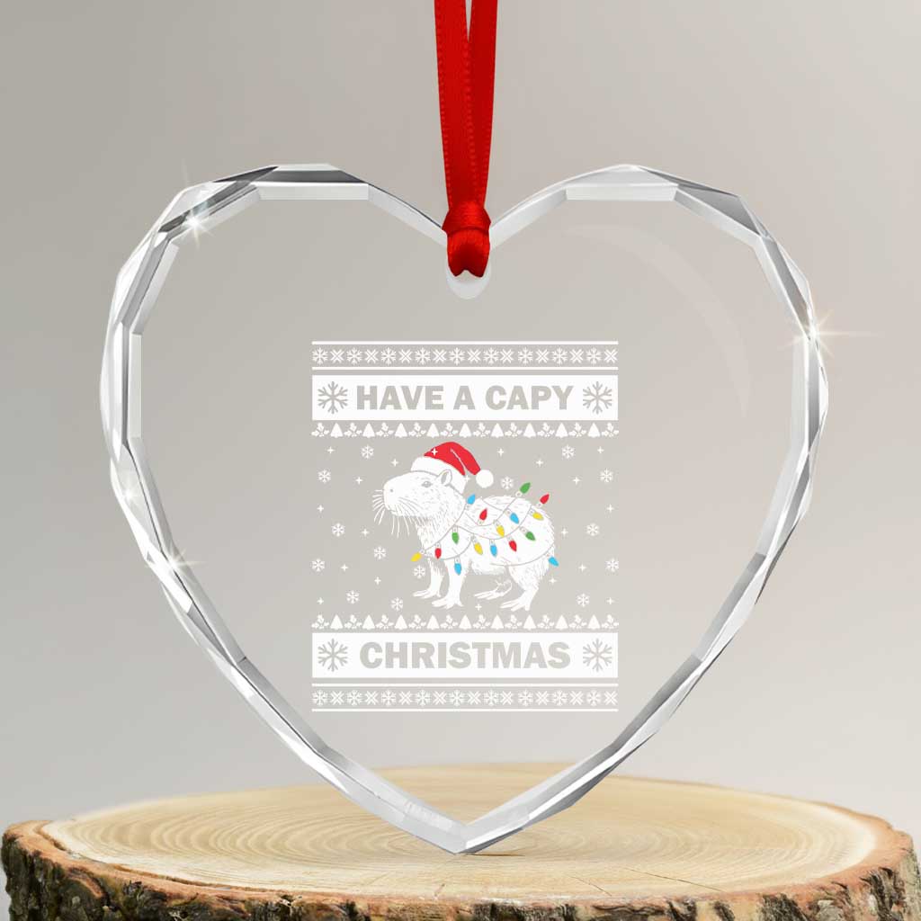 Funny Capybara Xmas Heart Crystal Glass Ornament Have A Capy Christmas Light TS09 Transparent Glass 3'' Heart Print Your Wear