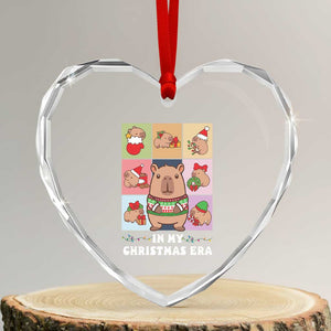 Funny Capybara Xmas Heart Crystal Glass Ornament In My Christmas Era TS09 Transparent Glass 3'' Heart Print Your Wear