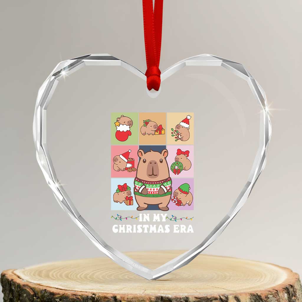 Funny Capybara Xmas Heart Crystal Glass Ornament In My Christmas Era TS09 Transparent Glass 3'' Heart Print Your Wear