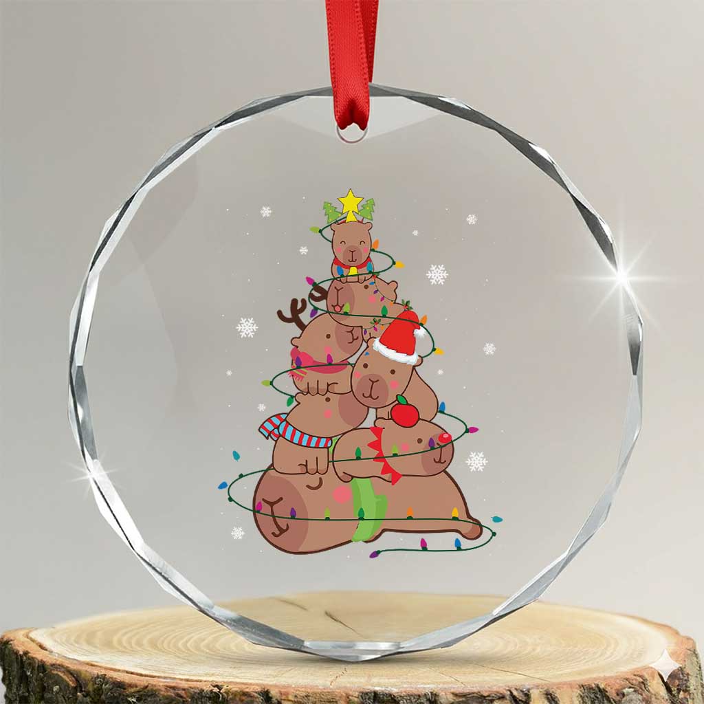 Funny Capybara Xmas Tree Crystal Glass Ornament TS09 Transparent Glass 3'' Circle Print Your Wear