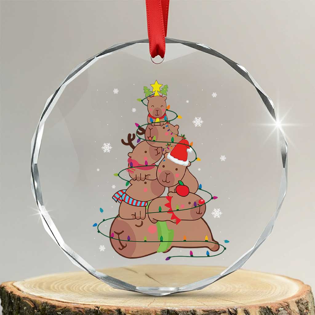 Funny Capybara Xmas Tree Crystal Glass Ornament TS09 Transparent Glass 3'' Circle Print Your Wear