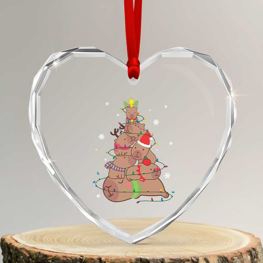 Funny Capybara Xmas Tree Heart Crystal Glass Ornament TS09 Transparent Glass 3'' Heart Print Your Wear