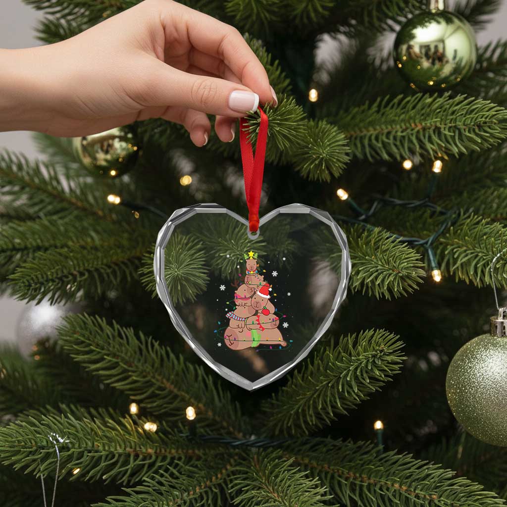 Funny Capybara Xmas Tree Heart Crystal Glass Ornament TS09 Print Your Wear