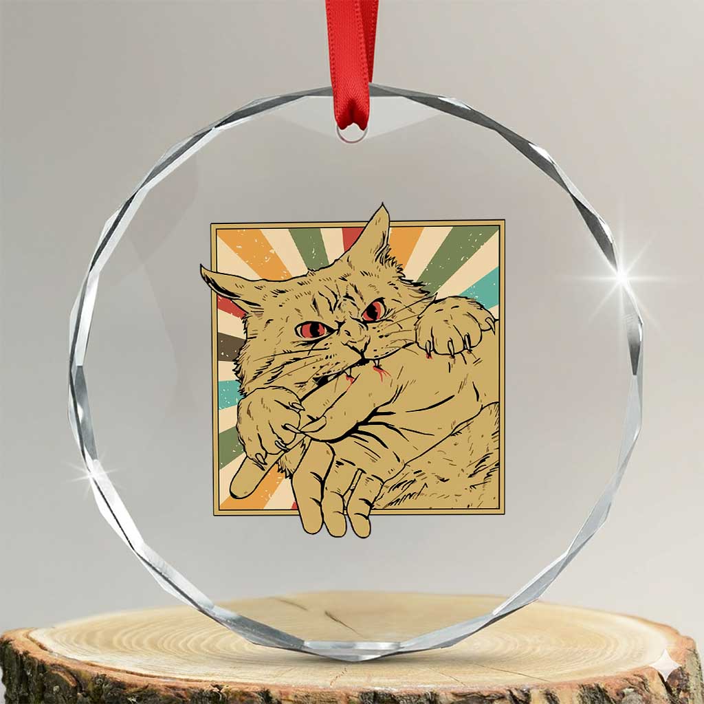 Funny Cat Bite Horror Anime Crazy Kitten Japanese Crystal Glass Ornament TS11 Transparent Glass 3'' Circle Print Your Wear