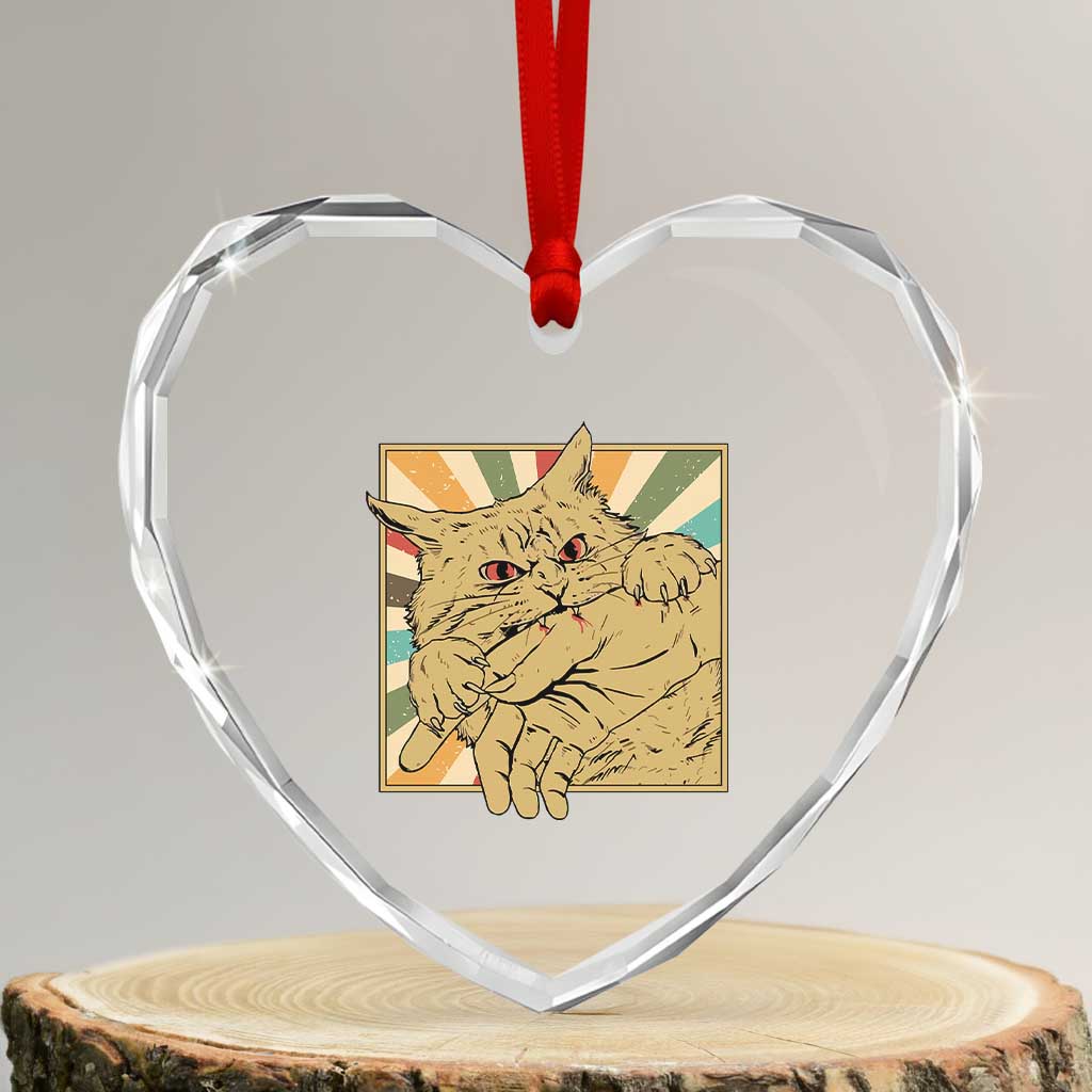Funny Cat Bite Horror Anime Crazy Kitten Japanese Heart Crystal Glass Ornament TS11 Transparent Glass 3'' Heart Print Your Wear
