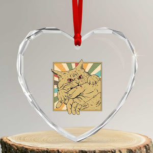 Funny Cat Bite Horror Anime Crazy Kitten Japanese Heart Crystal Glass Ornament TS11 Transparent Glass 3'' Heart Print Your Wear