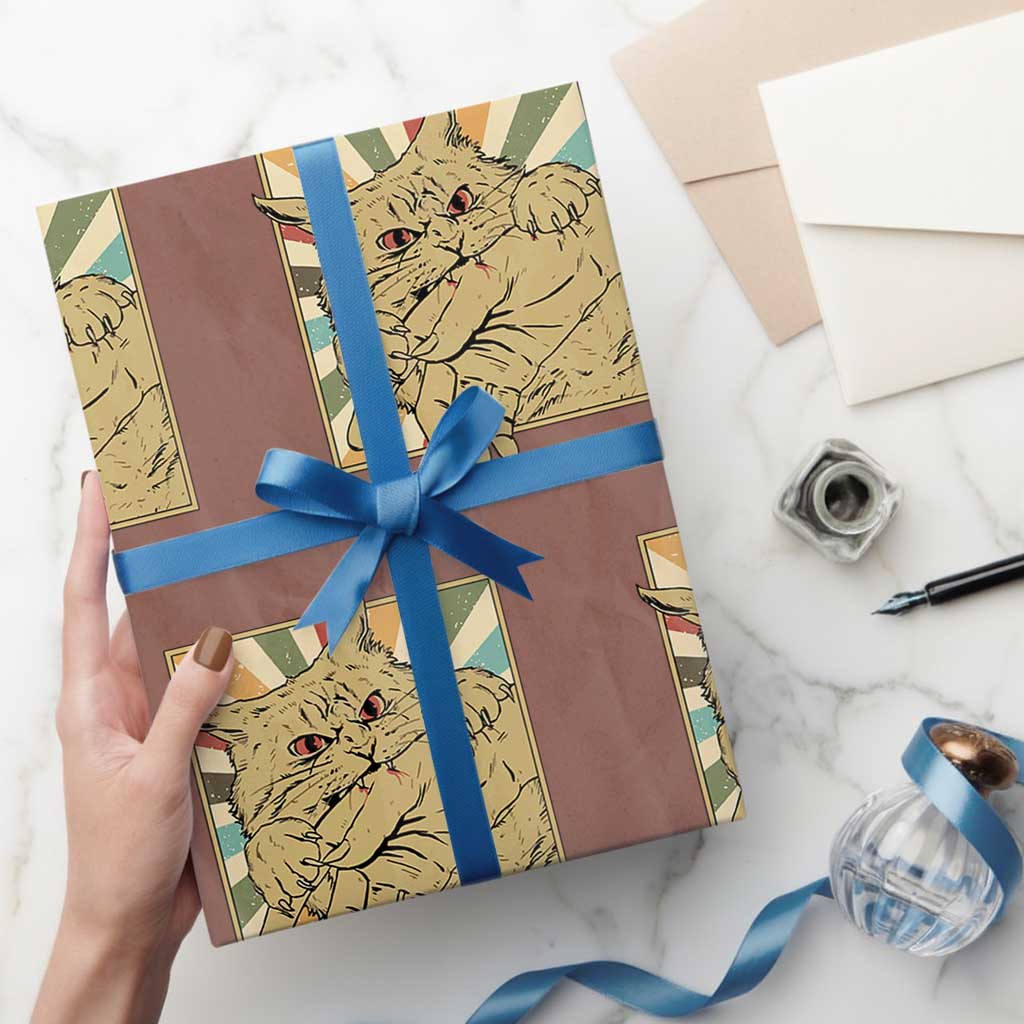 Funny Cat Bite Horror Anime Crazy Kitten Japanese Wrapping Paper Roll TS11 Mocha Print Your Wear