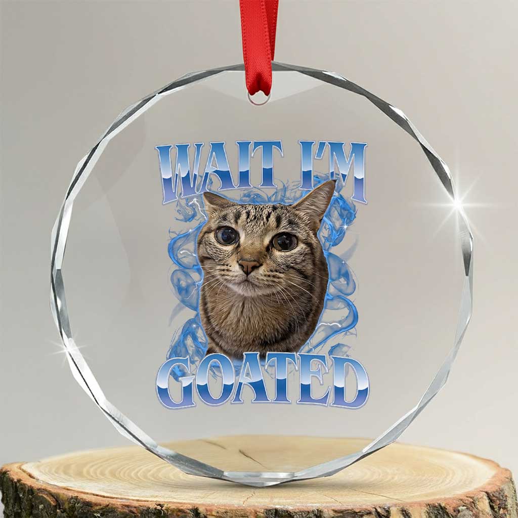 Funny Cat Blue Flame Y2K Bootleg Meme Graphic Crystal Glass Ornament Wait Im Goated Retro Internet Culture Humor TS02 Transparent Glass 3'' Circle Print Your Wear