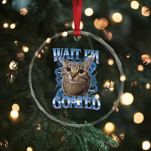 Funny Cat Blue Flame Y2K Bootleg Meme Graphic Crystal Glass Ornament Wait Im Goated Retro Internet Culture Humor