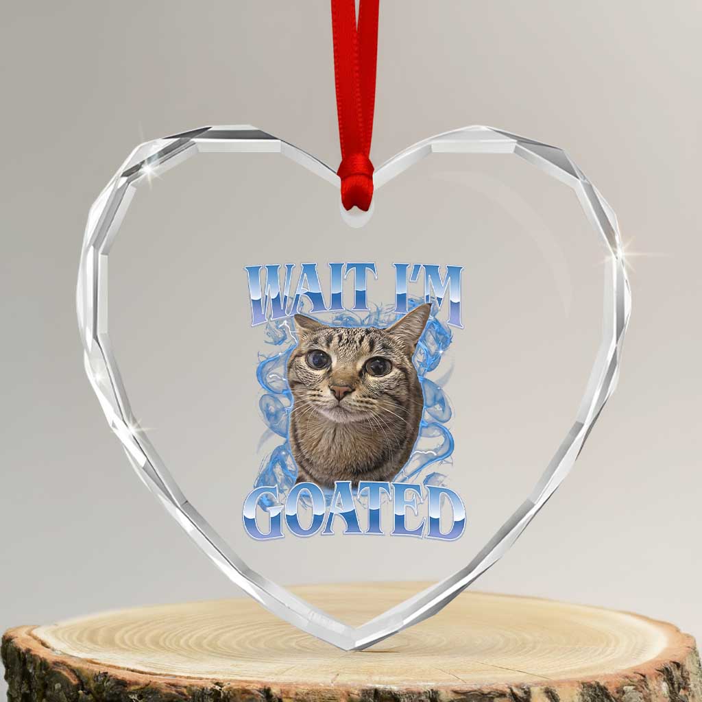 Funny Cat Blue Flame Y2K Bootleg Meme Graphic Heart Crystal Glass Ornament Wait Im Goated Retro Internet Culture Humor TS02 Transparent Glass 3'' Heart Print Your Wear