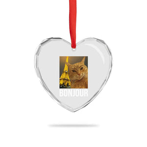 Funny Cat Bonjour Heart Crystal Glass Ornament Paris France Eiffel Tower Orange Cat Meme TS10 Print Your Wear