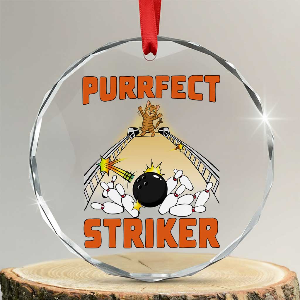 Funny Cat Bowling Gift Crystal Glass Ornament Purrfect Striker TS12 Transparent Glass 3'' Circle Print Your Wear