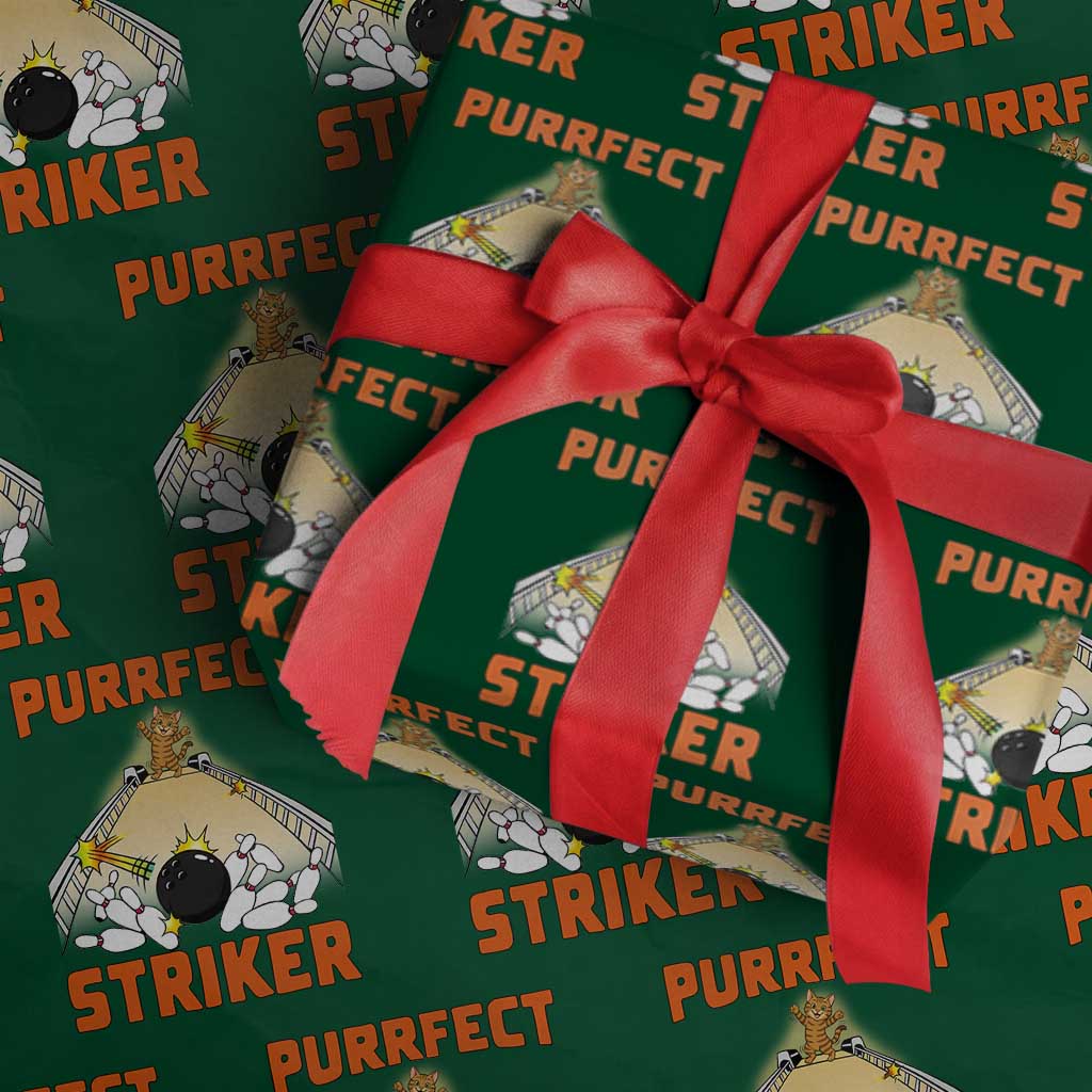 Funny Cat Bowling Gift Wrapping Paper Roll Purrfect Striker TS12 Green Print Your Wear