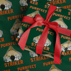 Funny Cat Bowling Gift Wrapping Paper Roll Purrfect Striker TS12 Green Print Your Wear