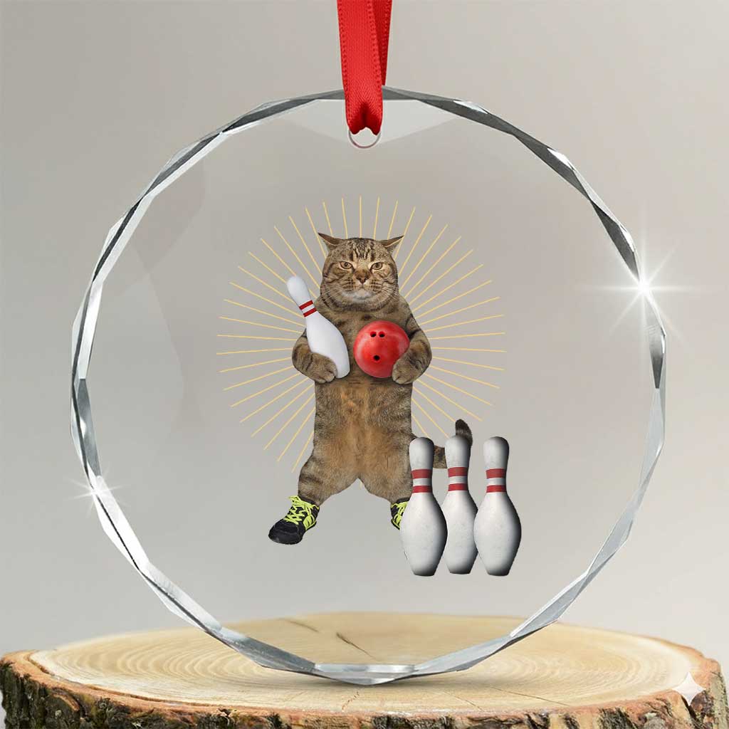 Funny Cat Bowling Meme Crystal Glass Ornament Gift For Bowlers TS12 Transparent Glass 3'' Circle Print Your Wear