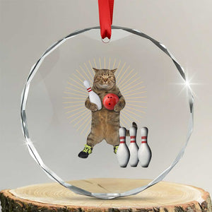 Funny Cat Bowling Meme Crystal Glass Ornament Gift For Bowlers TS12 Transparent Glass 3'' Circle Print Your Wear