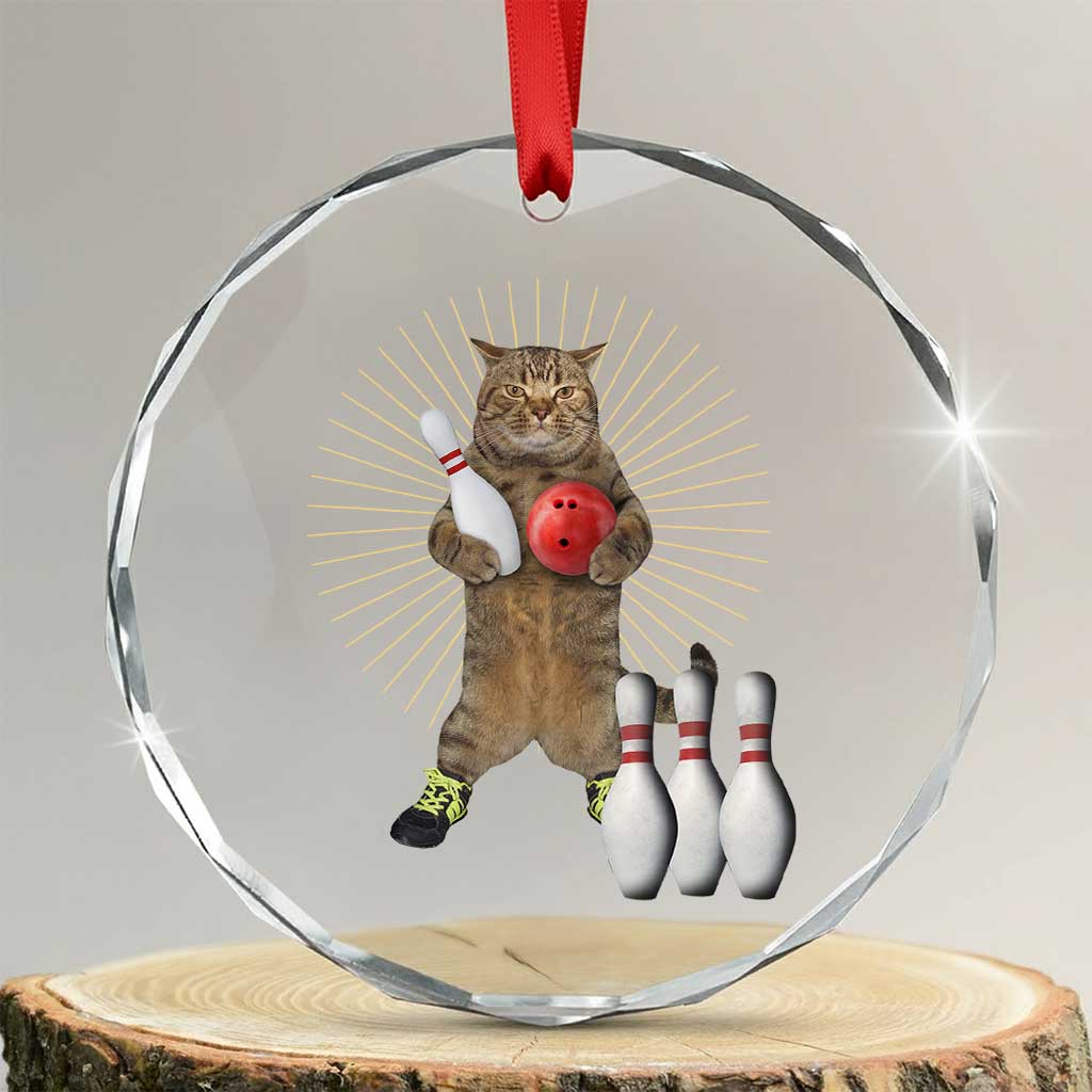 Funny Cat Bowling Meme Crystal Glass Ornament Gift For Bowlers TS12 Transparent Glass 3'' Circle Print Your Wear