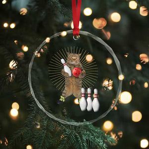 Funny Cat Bowling Meme Crystal Glass Ornament Gift For Bowlers TS12 Print Your Wear