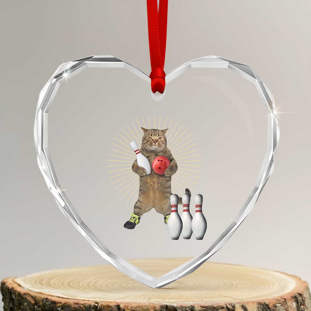 Funny Cat Bowling Meme Heart Crystal Glass Ornament Gift For Bowlers TS12 Transparent Glass 3'' Heart Print Your Wear