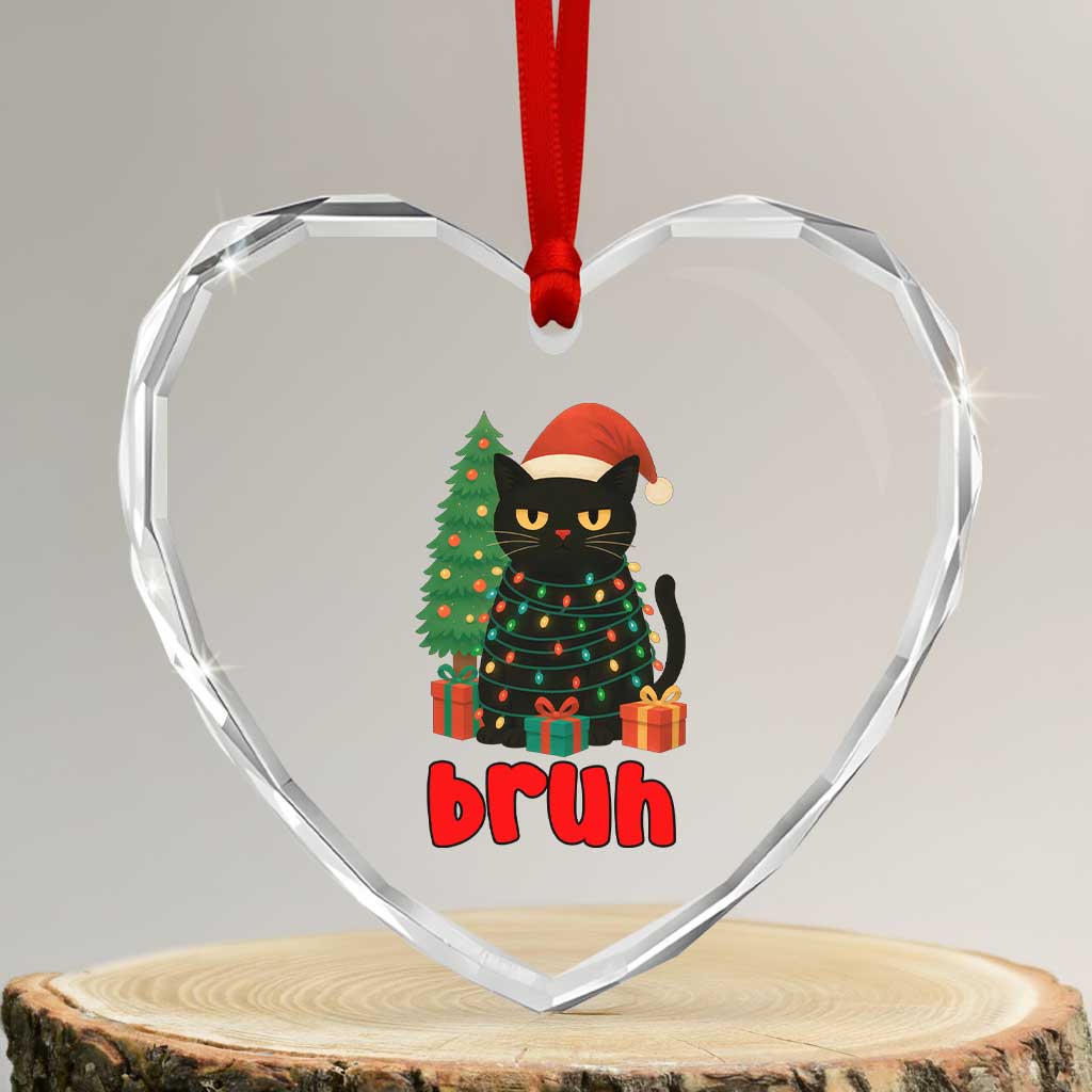 Funny Cat Bruh Christmas Heart Crystal Glass Ornament Silly Meme Kitty Xmas TS14 Transparent Glass 3'' Heart Print Your Wear